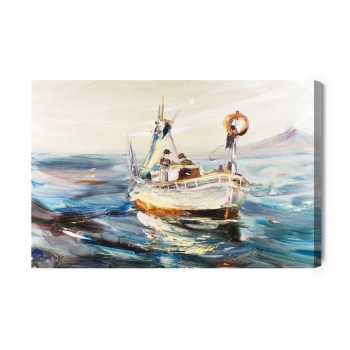 Leinwandbild Seeschiff Und Fischer