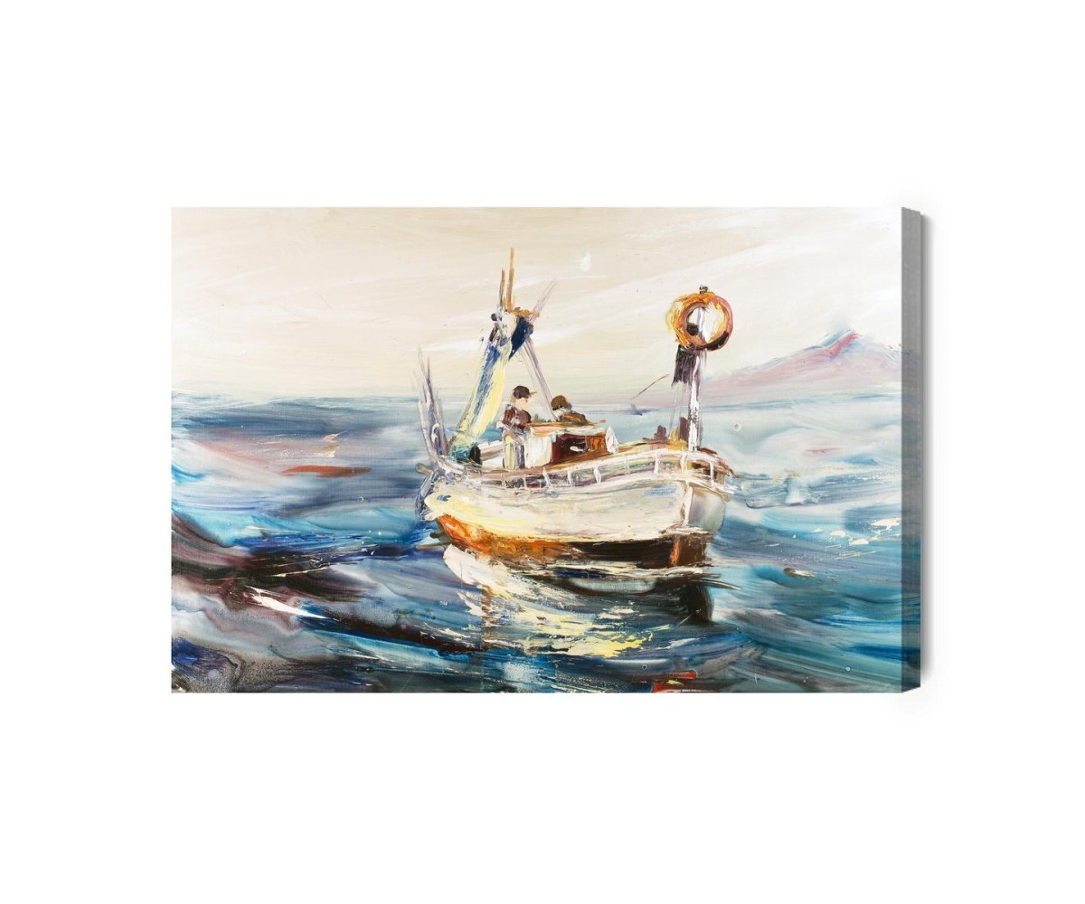 Leinwandbild Seeschiff Und Fischer