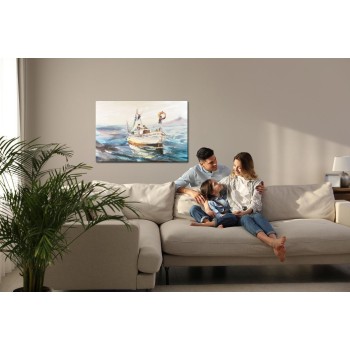 Leinwandbild Seeschiff Und Fischer