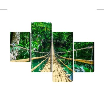 Mehrteiliges Bild Bambusbrücke Im Regenwald