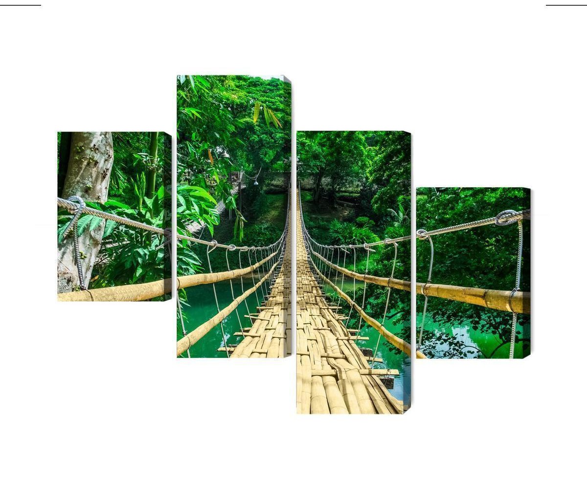 Mehrteiliges Bild Bambusbrücke Im Regenwald