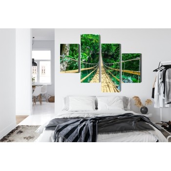 Mehrteiliges Bild Bambusbrücke Im Regenwald