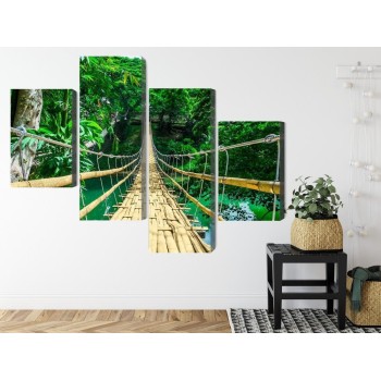 Mehrteiliges Bild Bambusbrücke Im Regenwald