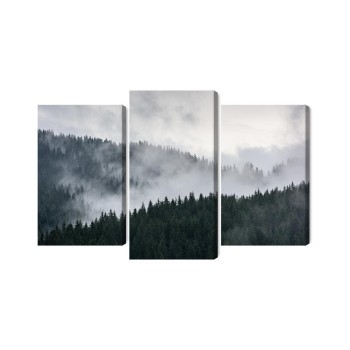 Mehrteiliges Bild Nebelhafte 3D-Waldlandschaft