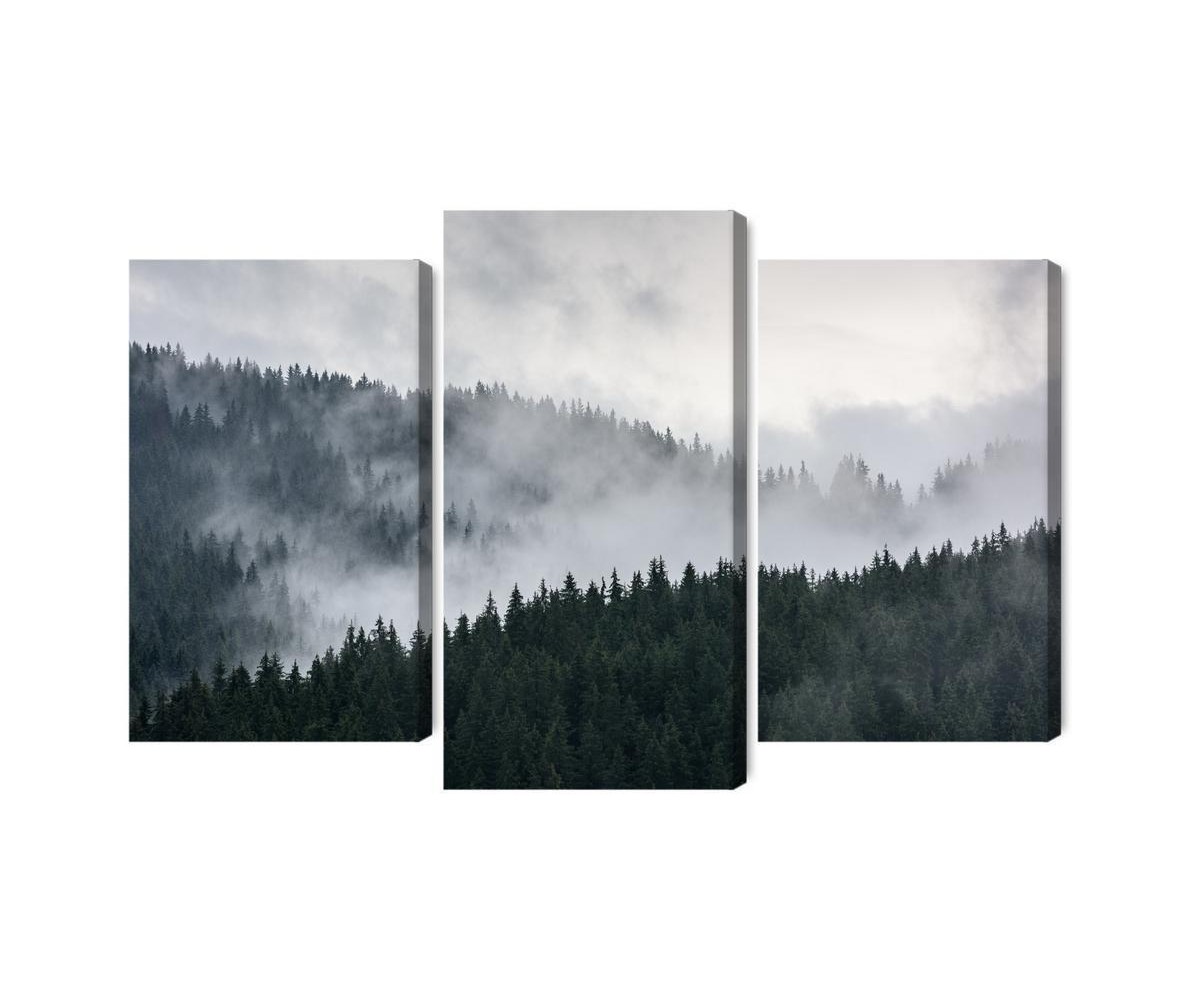 Mehrteiliges Bild Nebelhafte 3D-Waldlandschaft