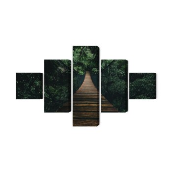 Mehrteiliges Bild Hölzerne Hängebrücke Im Wald
