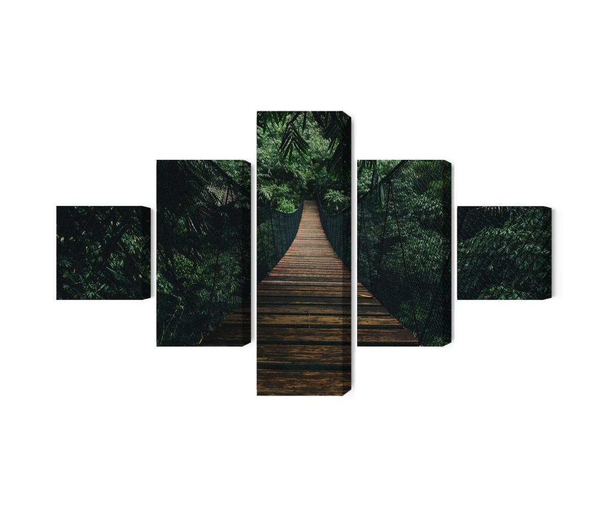 Mehrteiliges Bild Hölzerne Hängebrücke Im Wald