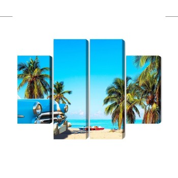 Mehrteiliges Bild Varadero Beach In Kuba Und Ein Amerikanisches Auto
