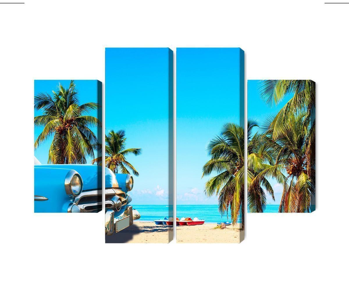Mehrteiliges Bild Varadero Beach In Kuba Und Ein Amerikanisches Auto