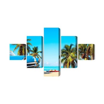 Mehrteiliges Bild Varadero Beach In Kuba Und Ein Amerikanisches Auto