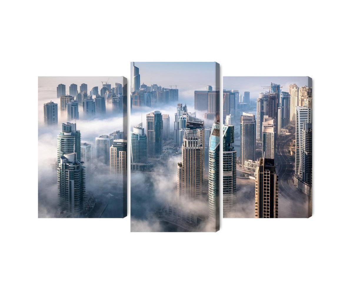 Mehrteiliges Bild Dubai-Stadtpanorama Im Nebel