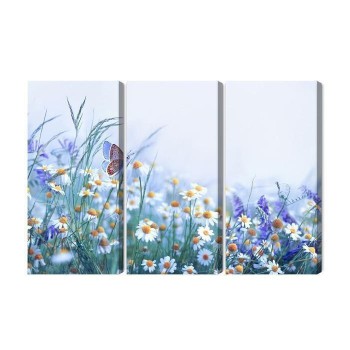 Mehrteiliges Bild Schmetterling Und Wildblumen
