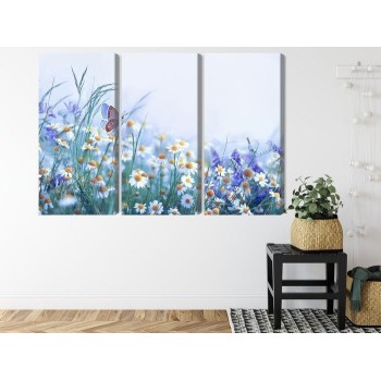 Mehrteiliges Bild Schmetterling Und Wildblumen