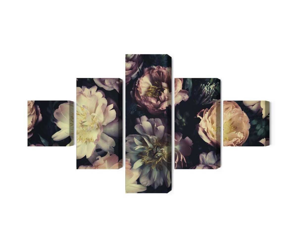 Mehrteiliges Bild Ein Bunter Blumenstrauß Im Vintage-Stil