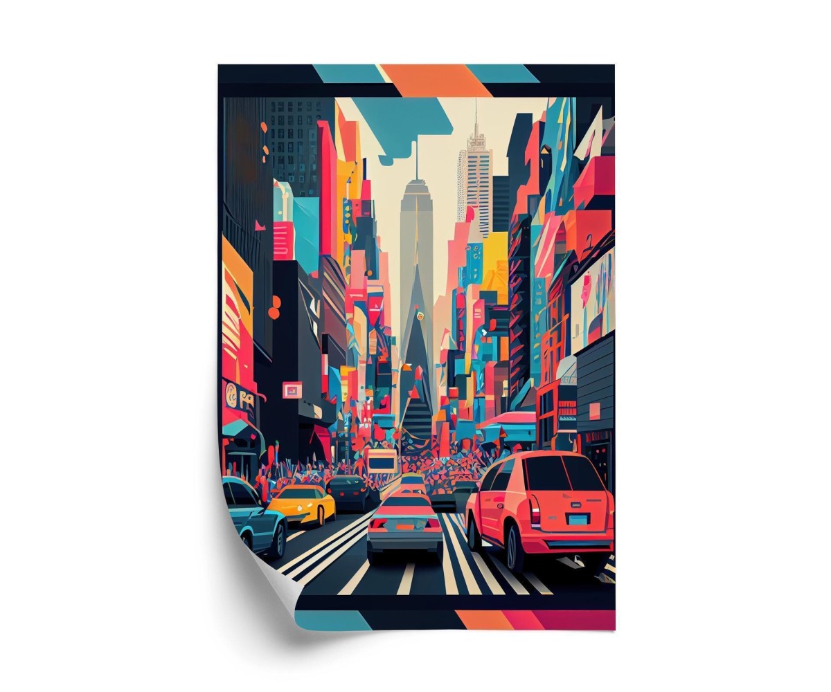 Poster Bunte Autos Auf Der Straße Von New York  Abstraktion