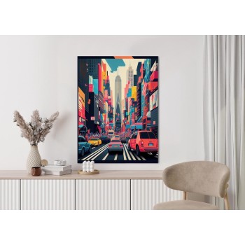 Poster Bunte Autos Auf Der Straße Von New York  Abstraktion
