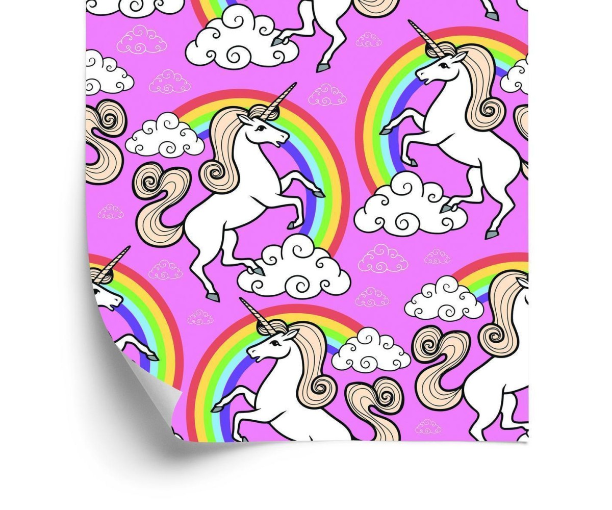 Tapete Für Kinder - Einhorn Auf Einem Regenbogenhintergrund