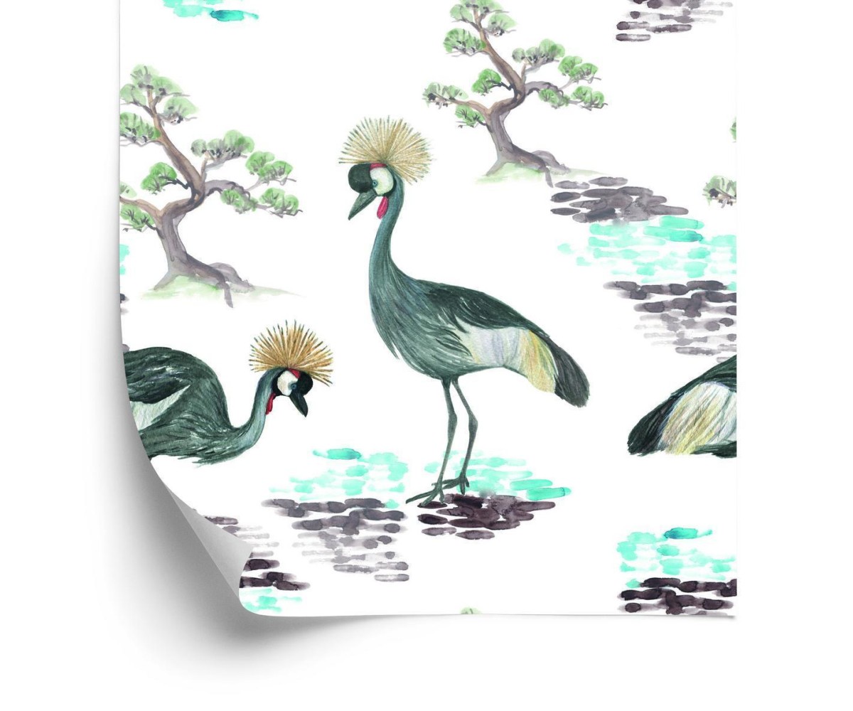 Tapete Schöne Vögel Und Blumen