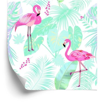 Tapete Flamingos Und Exotische Blätter In Pastellfarben