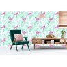 Tapete Flamingos Und Exotische Blätter In Pastellfarben