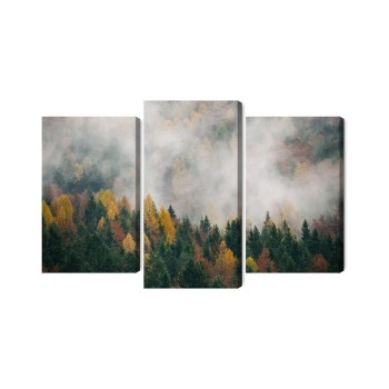 Mehrteiliges Bild Herbstwald Im Nebel 3D