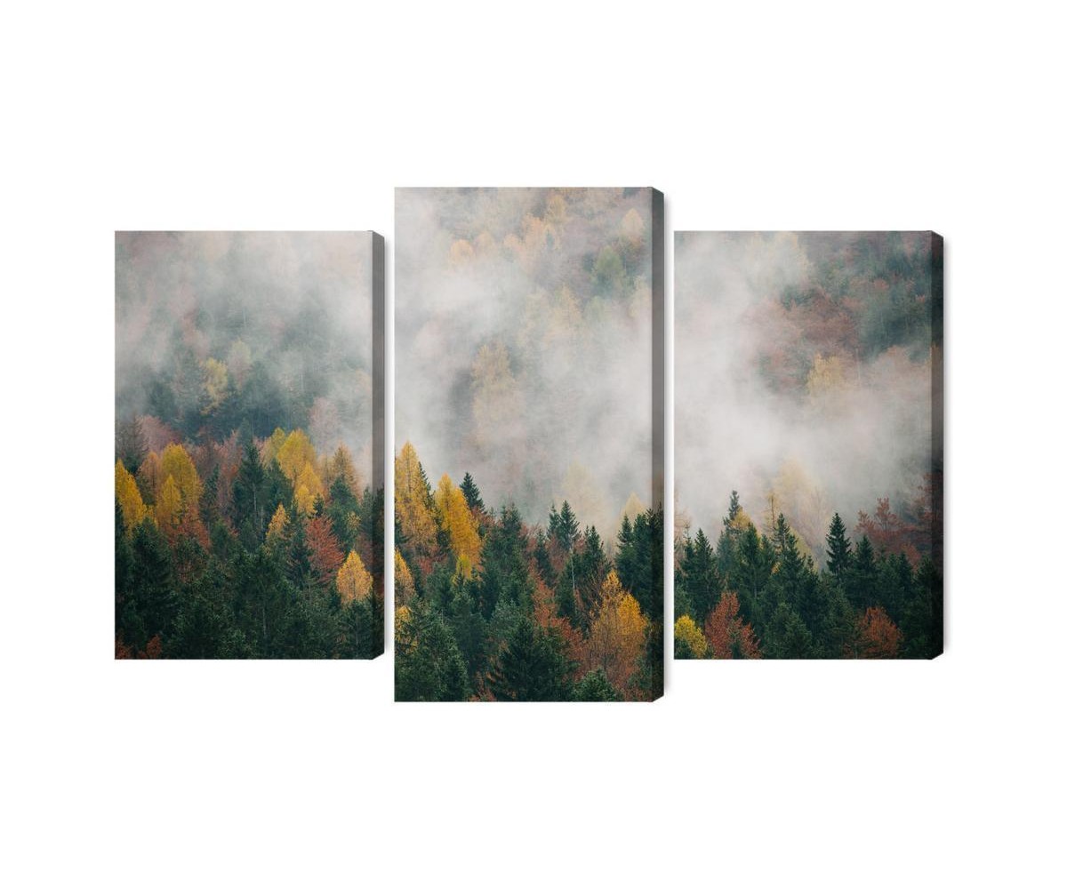 Mehrteiliges Bild Herbstwald Im Nebel 3D