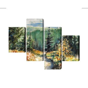 Mehrteiliges Bild Waldlandschaft Mit Wasserfarben Gemalt