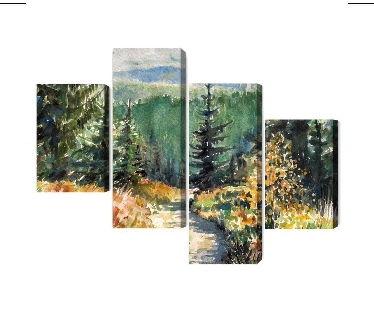 Mehrteiliges Bild Waldlandschaft Mit Wasserfarben Gemalt