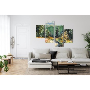 Mehrteiliges Bild Waldlandschaft Mit Wasserfarben Gemalt