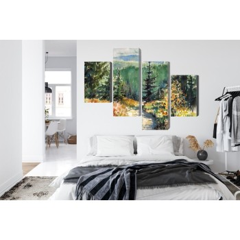 Mehrteiliges Bild Waldlandschaft Mit Wasserfarben Gemalt