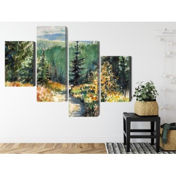 Mehrteiliges Bild Waldlandschaft Mit Wasserfarben Gemalt