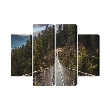 Mehrteiliges Bild Hängebrücke In Einem 3D-Gebirgswald