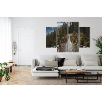 Mehrteiliges Bild Hängebrücke In Einem 3D-Gebirgswald