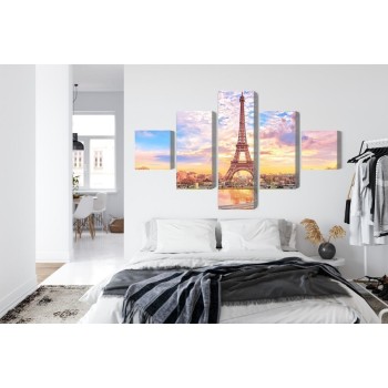 Mehrteiliges Bild Eiffelturm In Paris Bei Sonnenuntergang