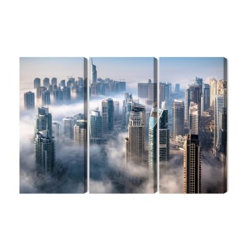 Mehrteiliges Bild Dubai-Stadtpanorama Im Nebel