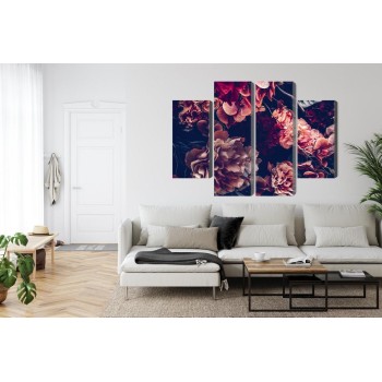 Mehrteiliges Bild Bunte Blumen Im Retro-3D-Stil