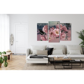 Mehrteiliges Bild Blumenstrauß Und Ein Schmetterling