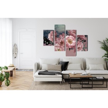 Mehrteiliges Bild Blumenstrauß Und Ein Schmetterling