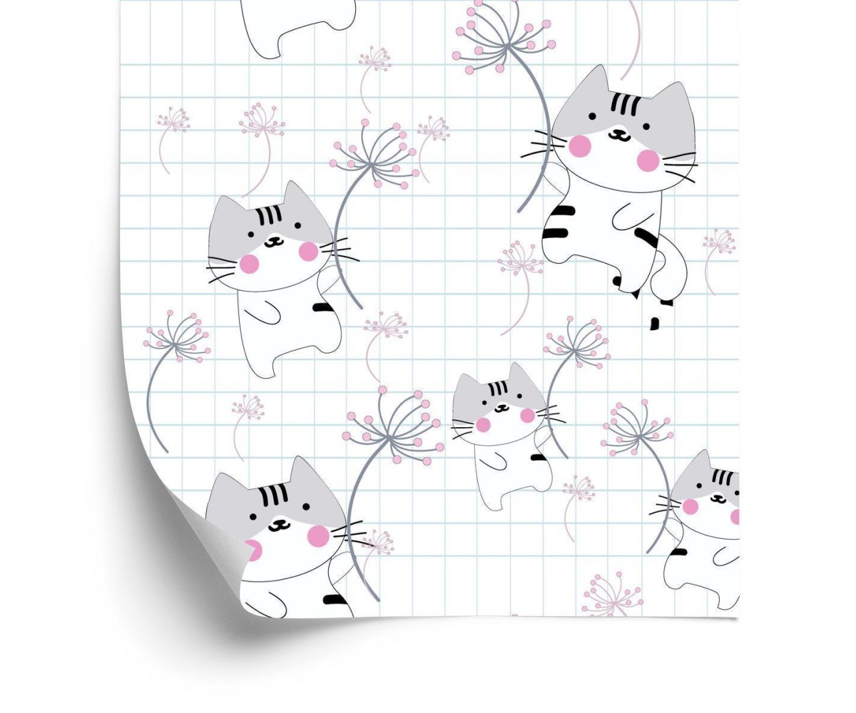 Tapete Für Kinder - Katzen Und Blumen