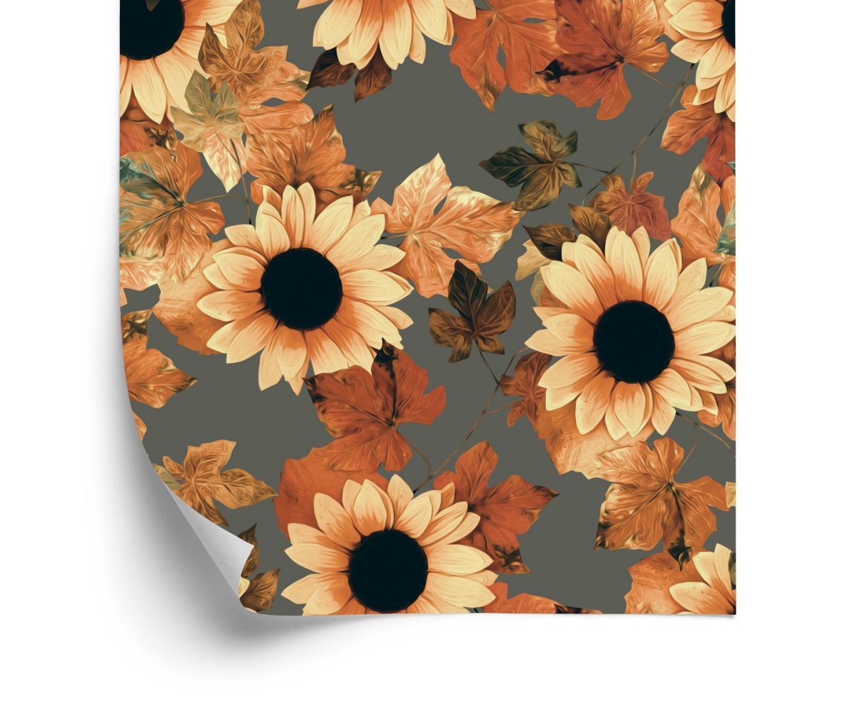 Tapete Bemalte Sonnenblumen Mit Blättern