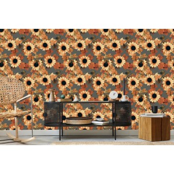 Tapete Bemalte Sonnenblumen Mit Blättern