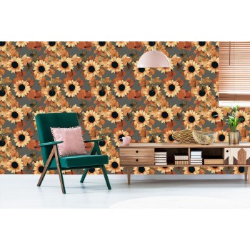 Tapete Bemalte Sonnenblumen Mit Blättern