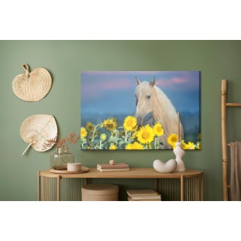 Leinwandbild Pferd Und Sonnenblumen