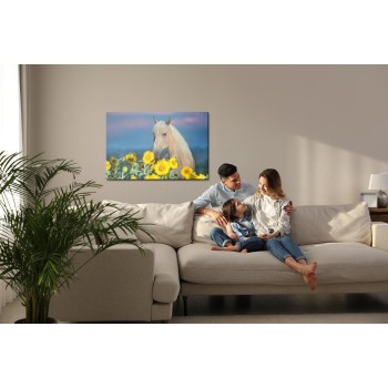 Leinwandbild Pferd Und Sonnenblumen