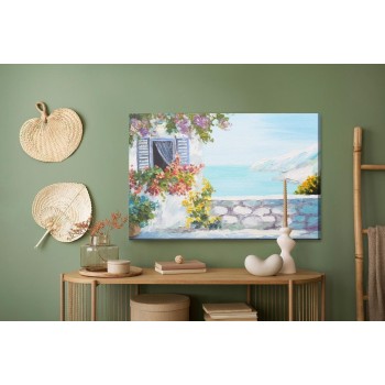 Leinwandbild Meer Mit Haus Und Blumen