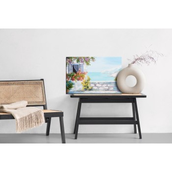 Leinwandbild Meer Mit Haus Und Blumen