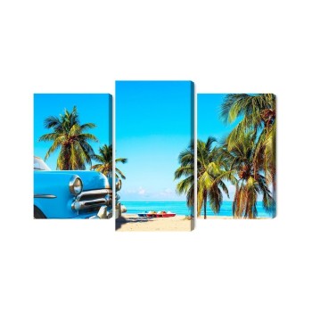 Mehrteiliges Bild Varadero Beach In Kuba Und Ein Amerikanisches Auto