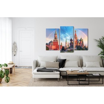 Mehrteiliges Bild Panorama Des Roten Platzes Mit Dem Kreml Und Der Basilius-Kathedrale