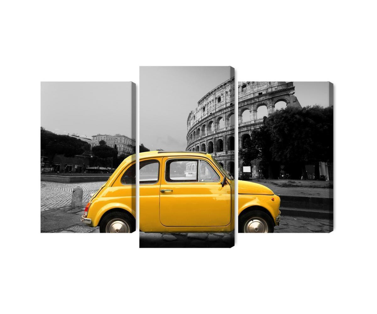 Mehrteiliges Bild Gelbes Retro-Auto Auf Dem Hintergrund Des Kolosseums