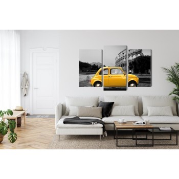 Mehrteiliges Bild Gelbes Retro-Auto Auf Dem Hintergrund Des Kolosseums